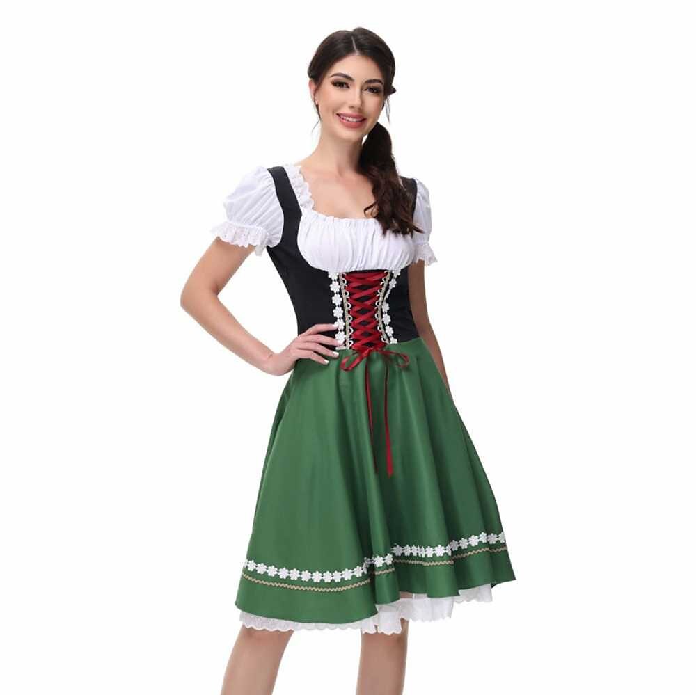 Traditional Dirndl Dress | Bavarian Green with Lace Trim