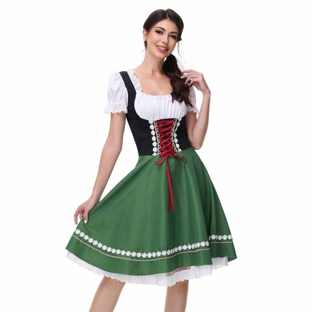 Traditional Dirndl Dress | Bavarian Green with Lace Trim