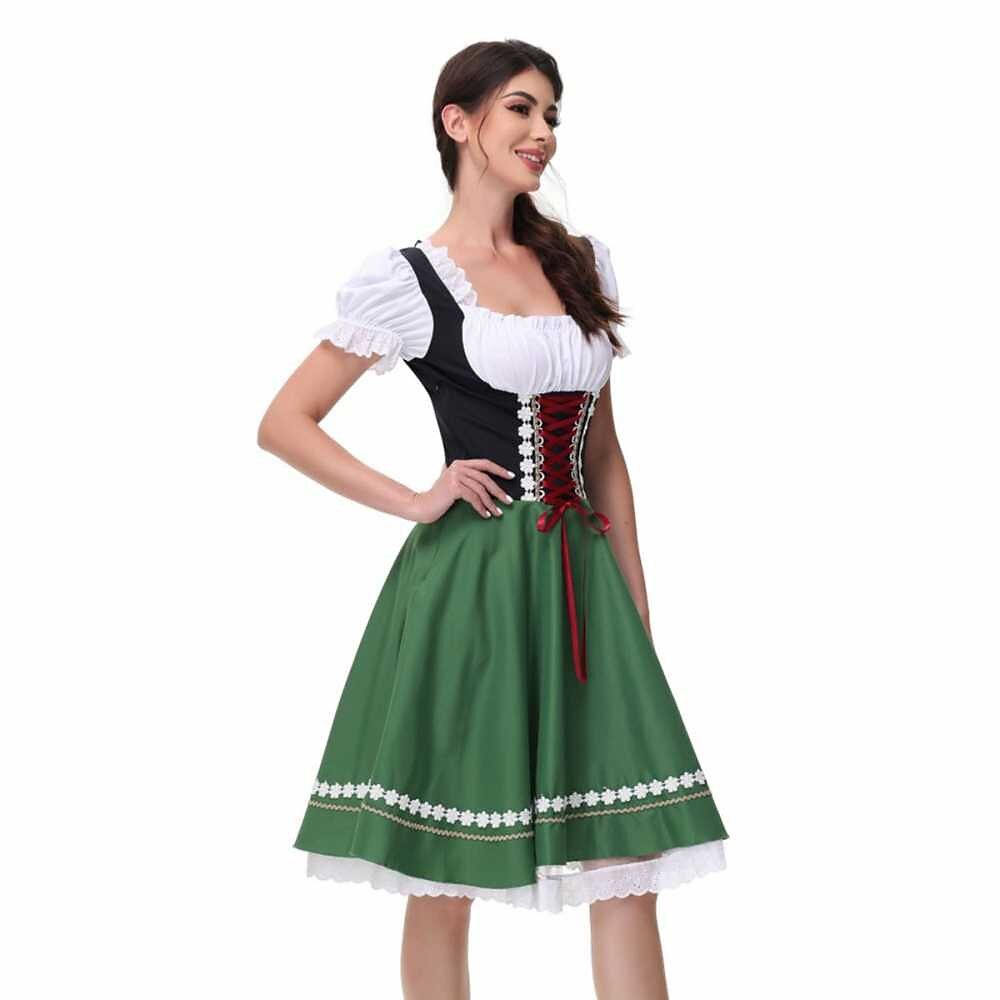 Traditional Dirndl Dress | Bavarian Green with Lace Trim