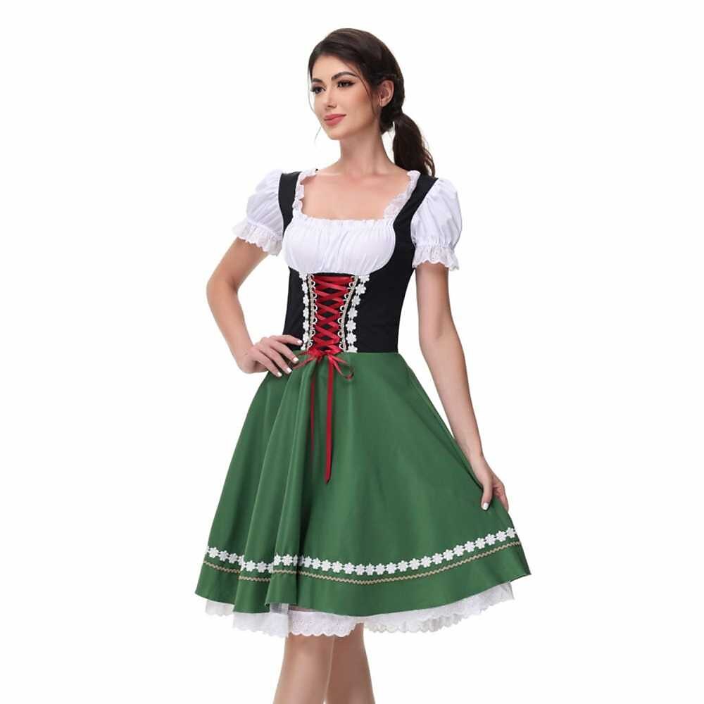 Traditional Dirndl Dress | Bavarian Green with Lace Trim