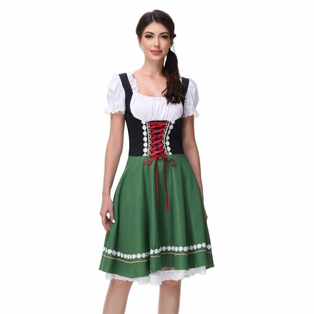 Traditional Dirndl Dress | Bavarian Green with Lace Trim