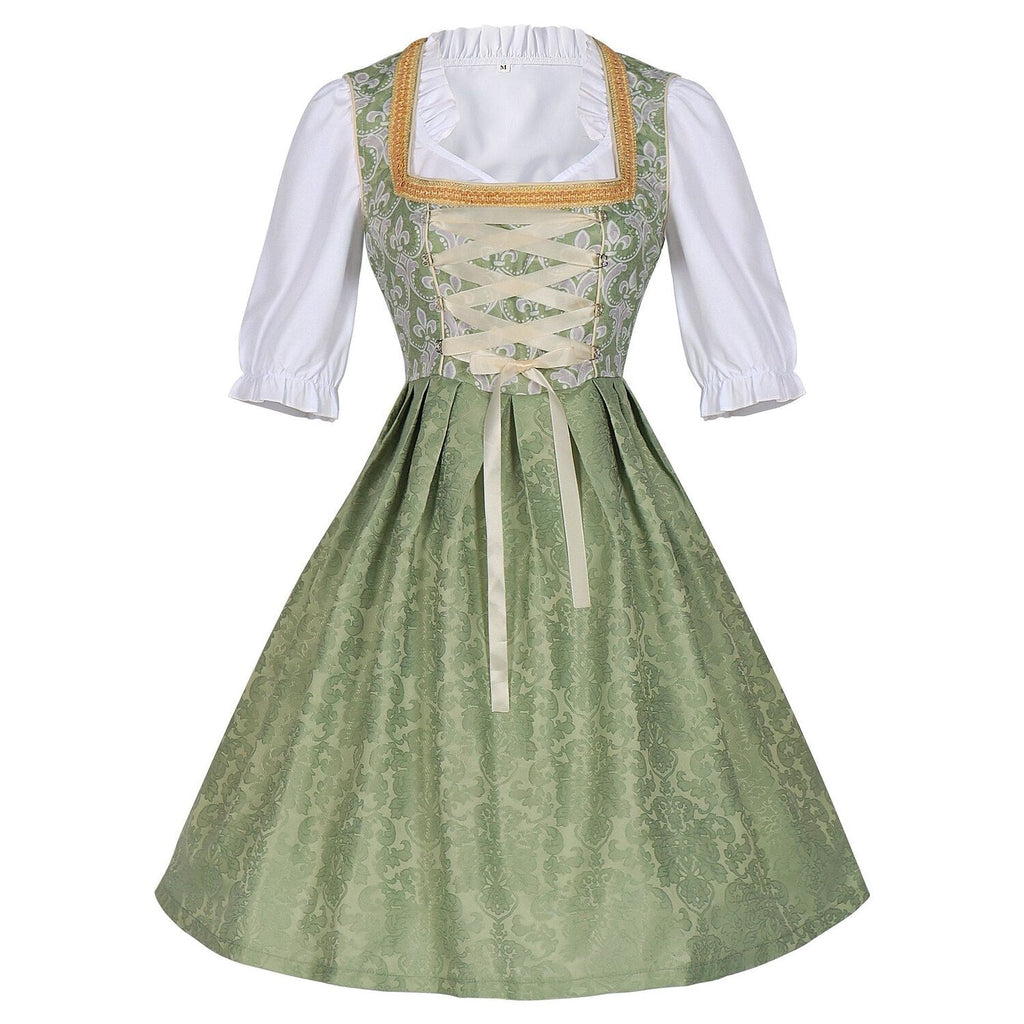 Traditional Dirndl Dress | Sage Green Brocade with Gold Trim