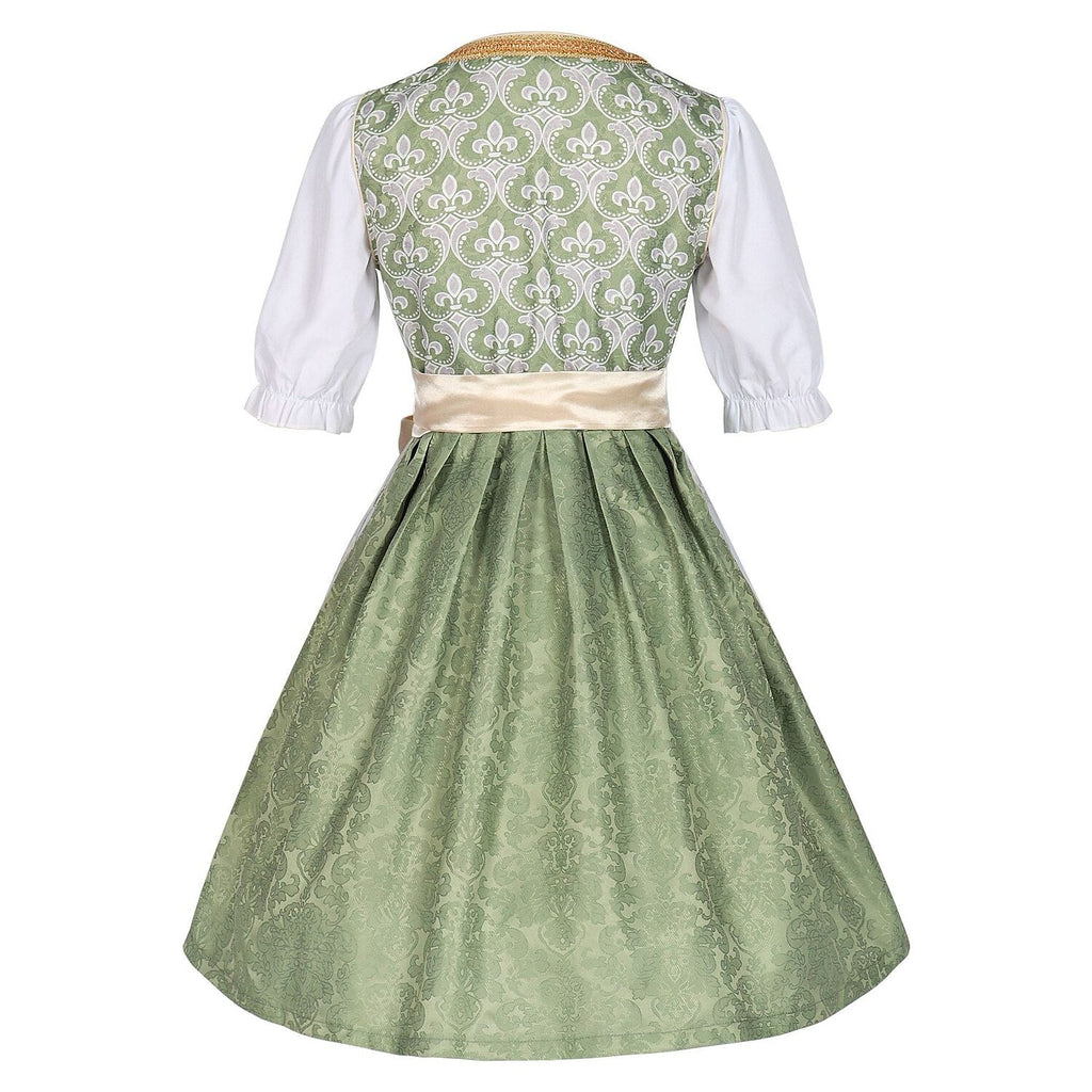 Traditional Dirndl Dress | Sage Green Brocade with Gold Trim