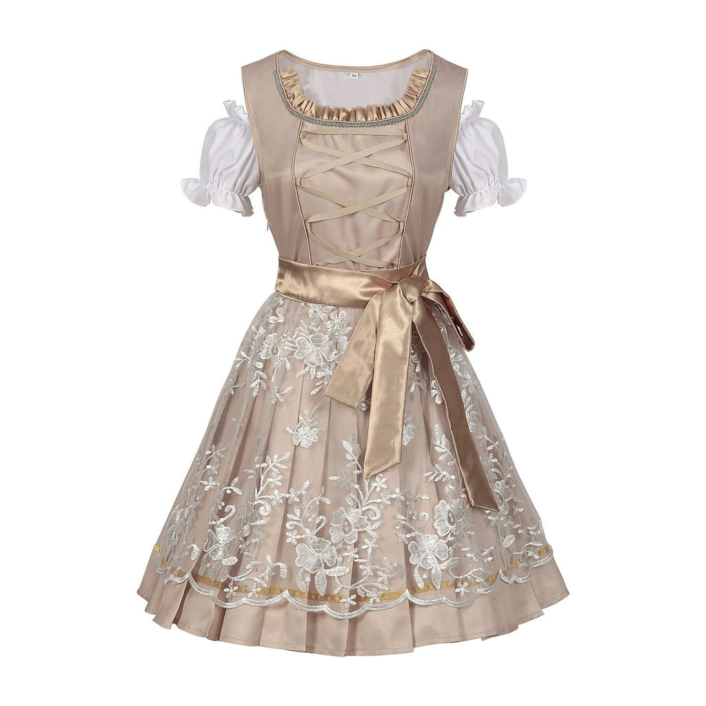 Traditional Dirndl Dress | Sage Green Brocade with Gold Trim