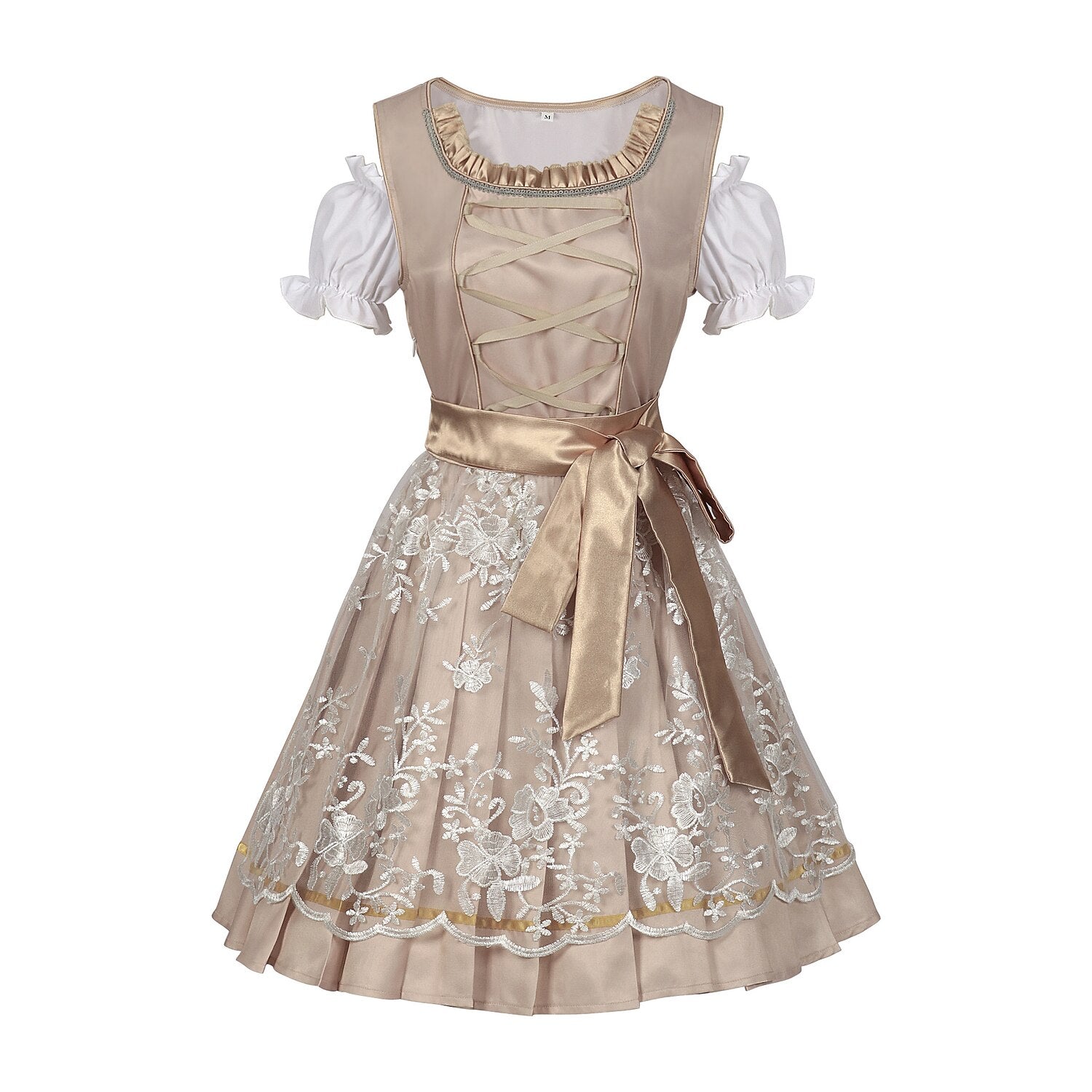 Traditional Dirndl Dress | Sage Green Brocade with Gold Trim