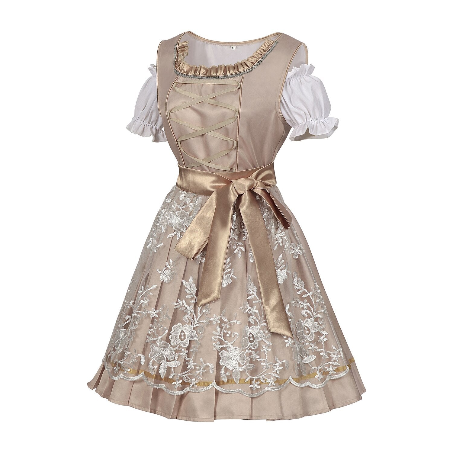 Traditional Dirndl Dress | Sage Green Brocade with Gold Trim