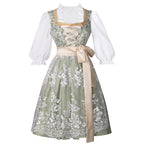 Traditional Dirndl Dress | Sage Green Brocade with Gold Trim