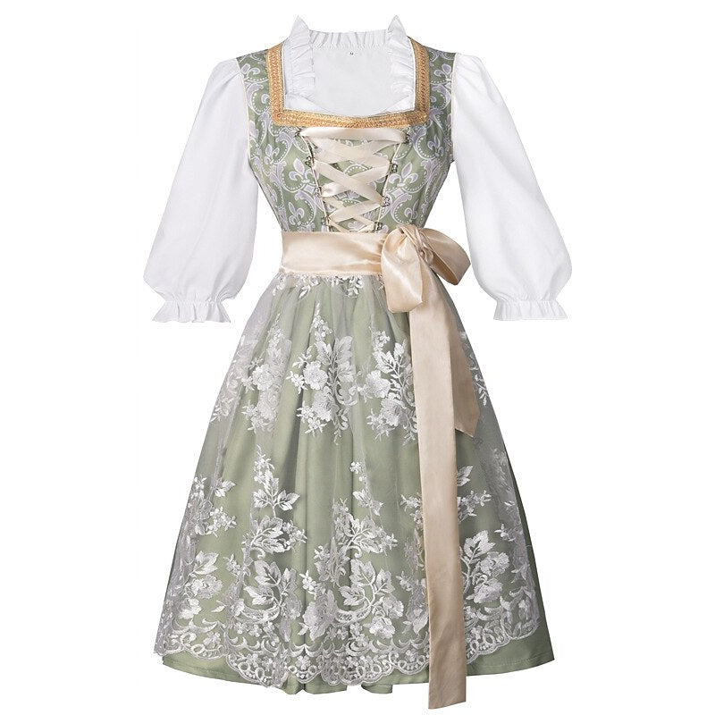 Traditional Dirndl Dress | Sage Green Brocade with Gold Trim