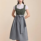 Traditional Dirndl Dress | Olive Green Bodice With Gray Apron