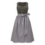 Traditional Dirndl Dress | Olive Green Bodice With Gray Apron