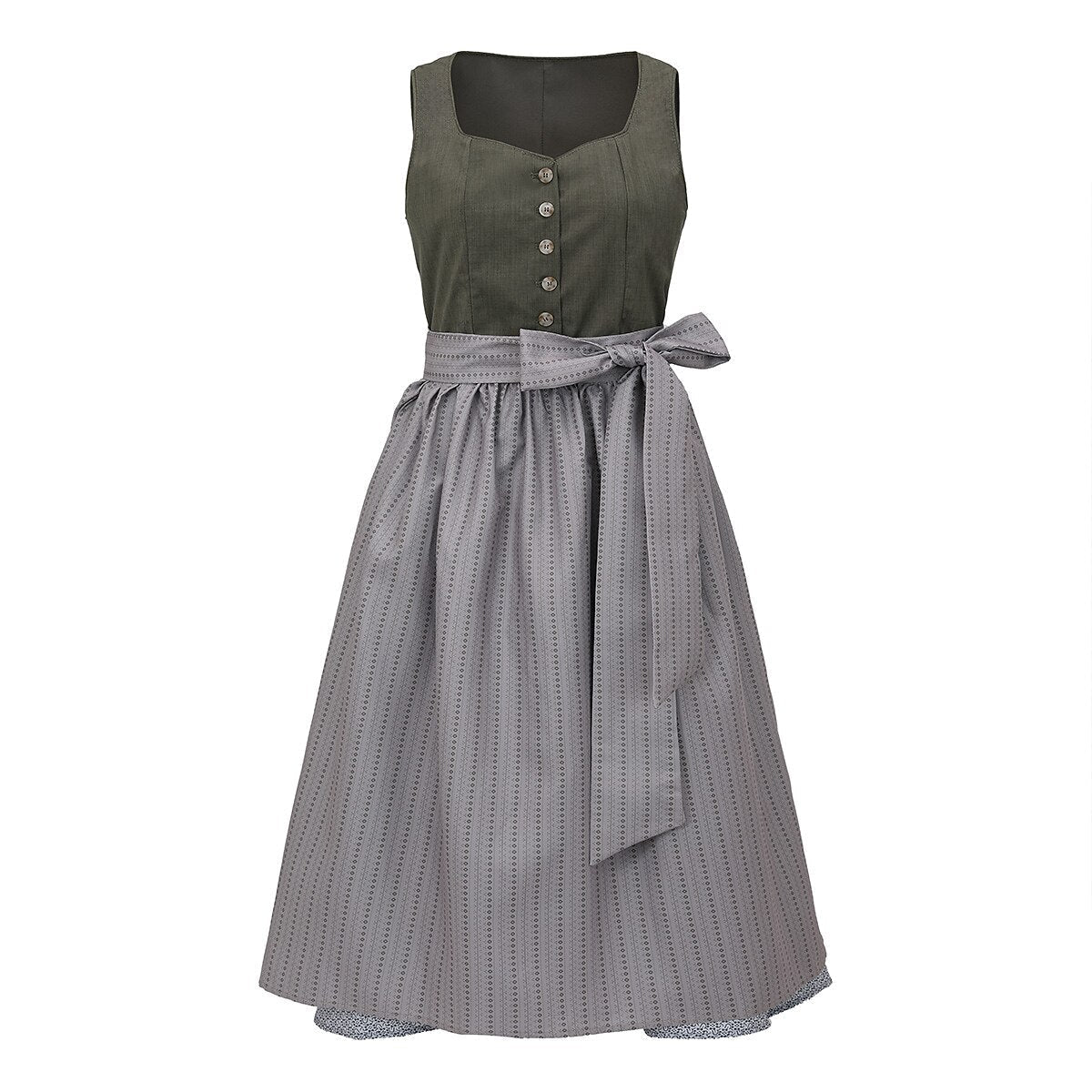Traditional Dirndl Dress | Olive Green Bodice With Gray Apron