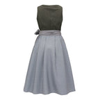 Traditional Dirndl Dress | Olive Green Bodice With Gray Apron