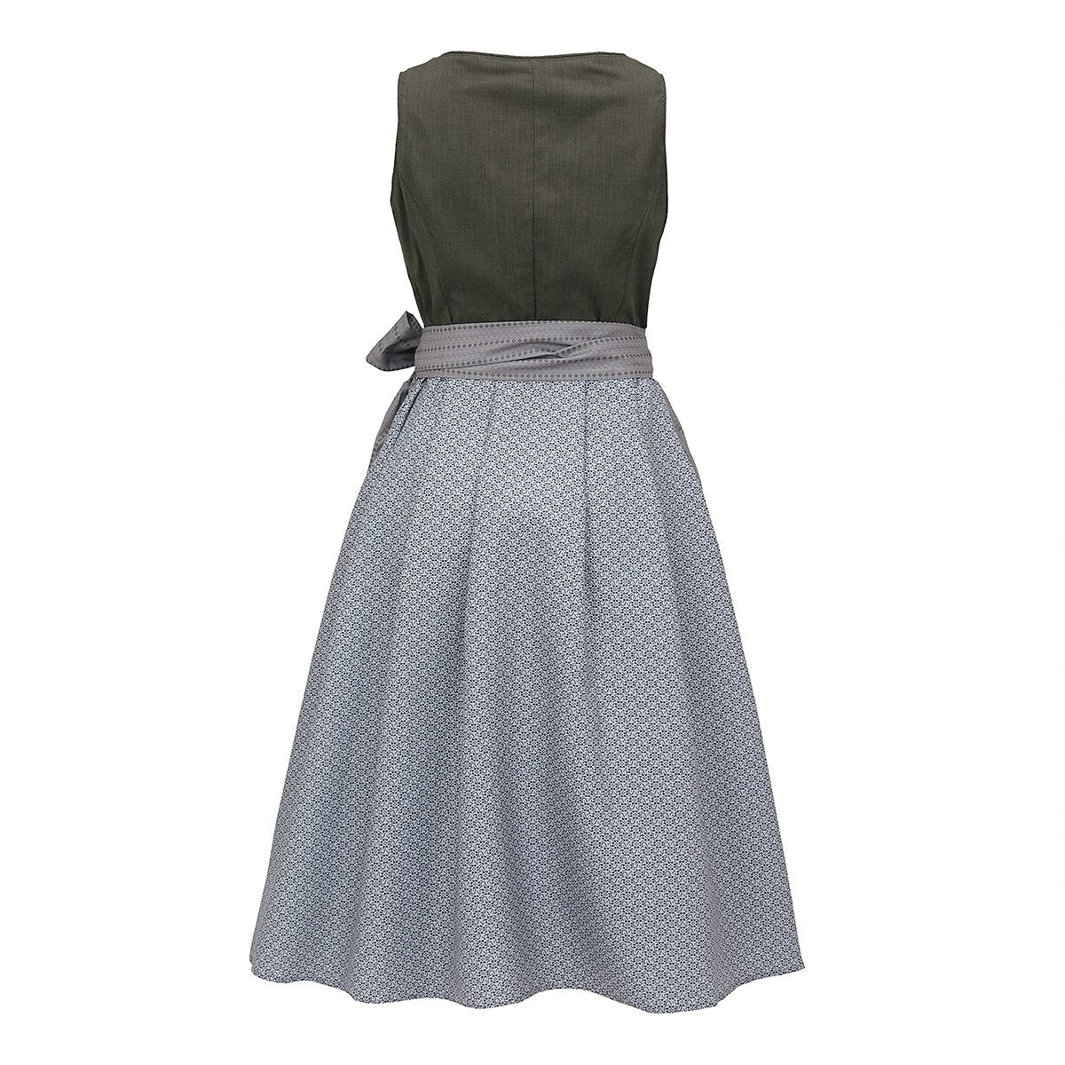 Traditional Dirndl Dress | Olive Green Bodice With Gray Apron