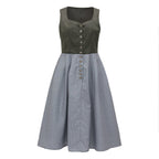 Traditional Dirndl Dress | Olive Green Bodice With Gray Apron