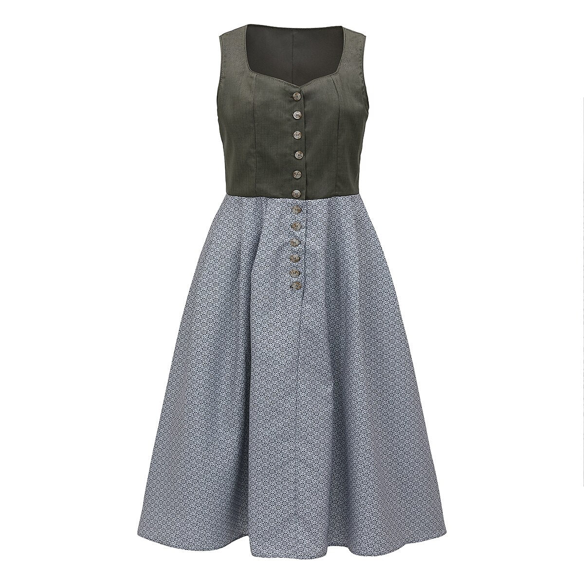 Traditional Dirndl Dress | Olive Green Bodice With Gray Apron