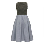 Traditional Dirndl Dress | Olive Green Bodice With Gray Apron