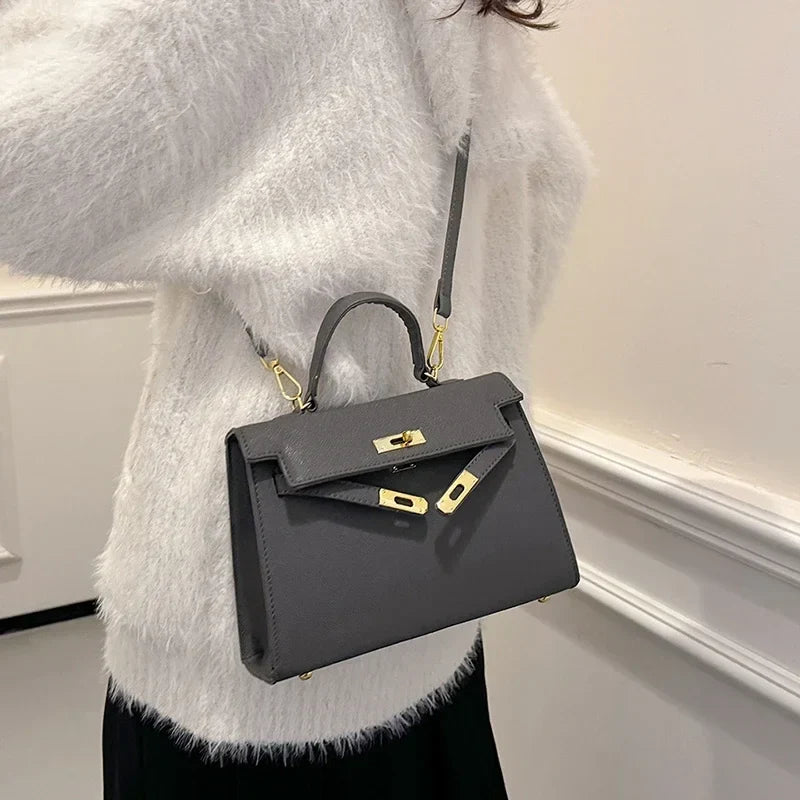 Luxury Leather Mini Bag | Structured Orange Design With Gold Hardware