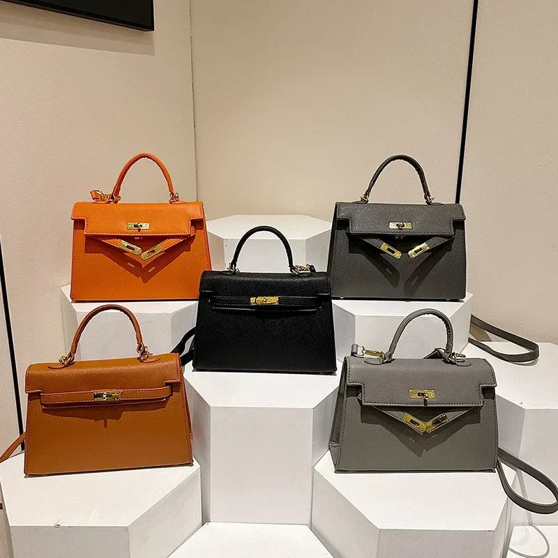 Luxury Leather Mini Bag | Structured Orange Design With Gold Hardware