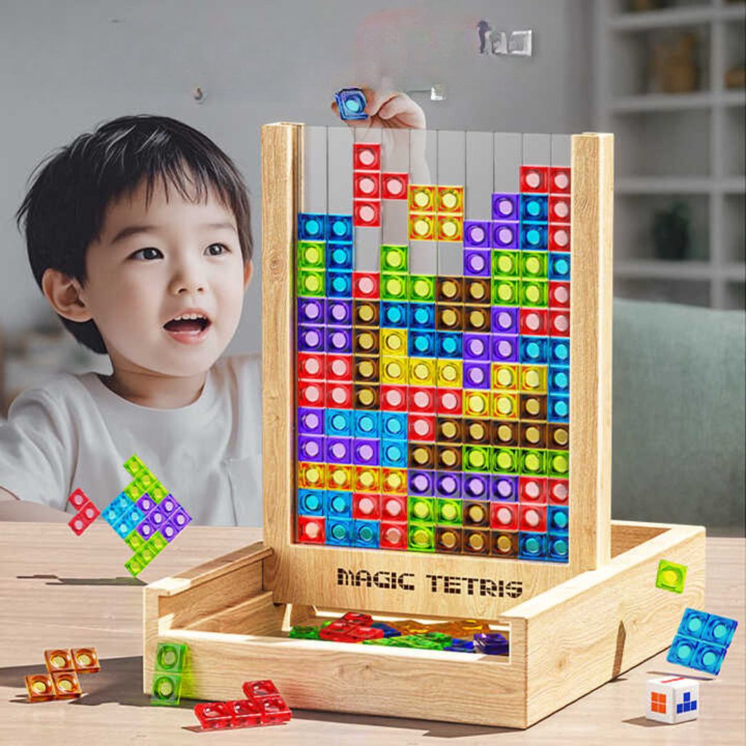 Wooden Tetris Board Game | Colorful Educational Puzzle Set