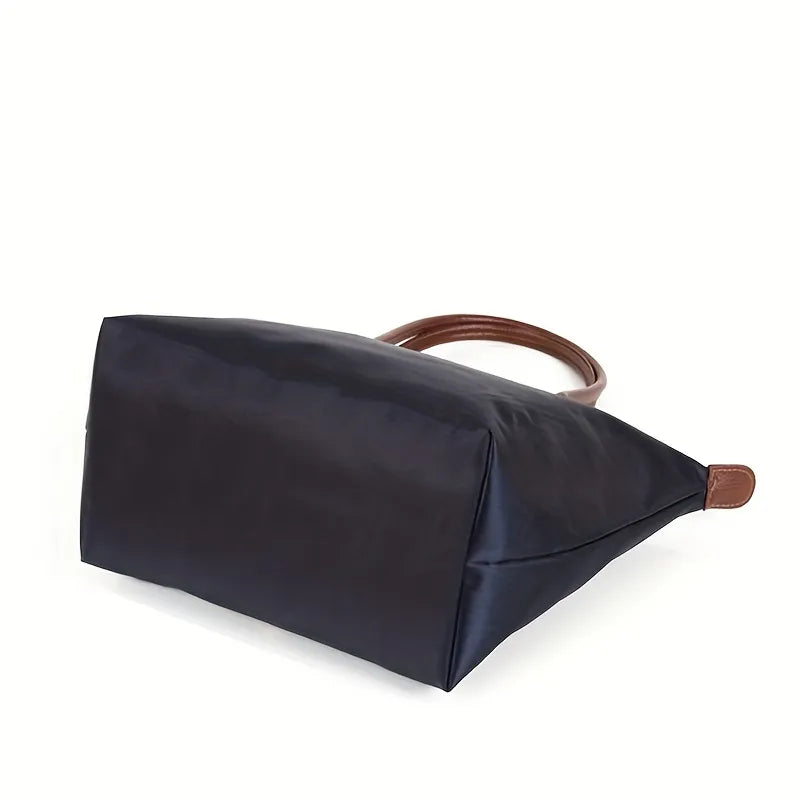 Classic Nylon Tote Bag | Brown Leather Trim With Gold Hardware