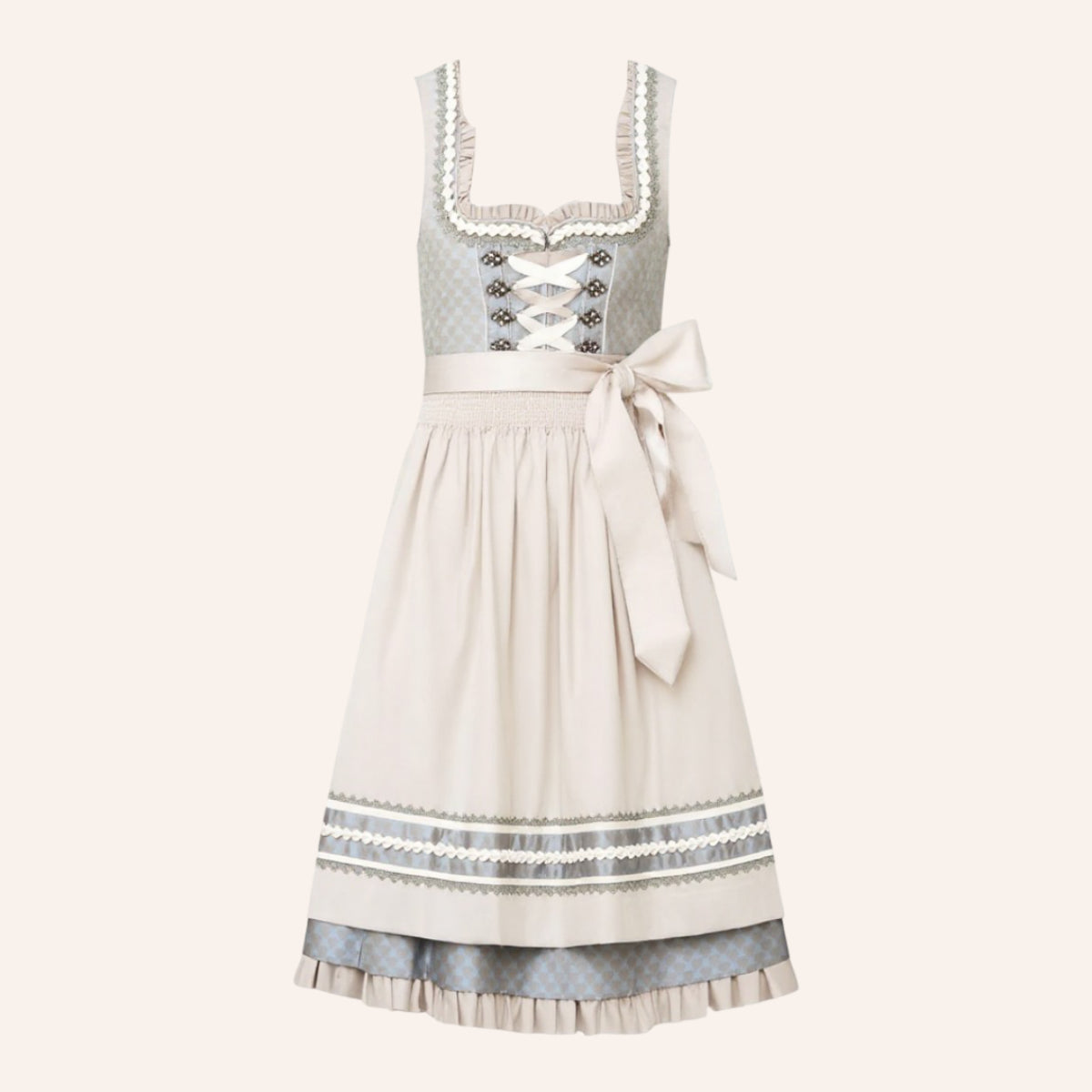 Traditional Dirndl Dress | Grey Floral Pattern with White Apron