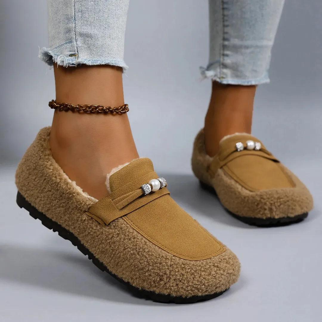 Women's Sherpa Slippers | Faux Fur Loafer Style With Non-Slip Sole