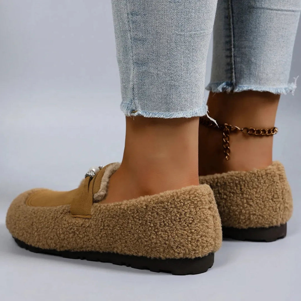 Women's Sherpa Slippers | Faux Fur Loafer Style With Non-Slip Sole