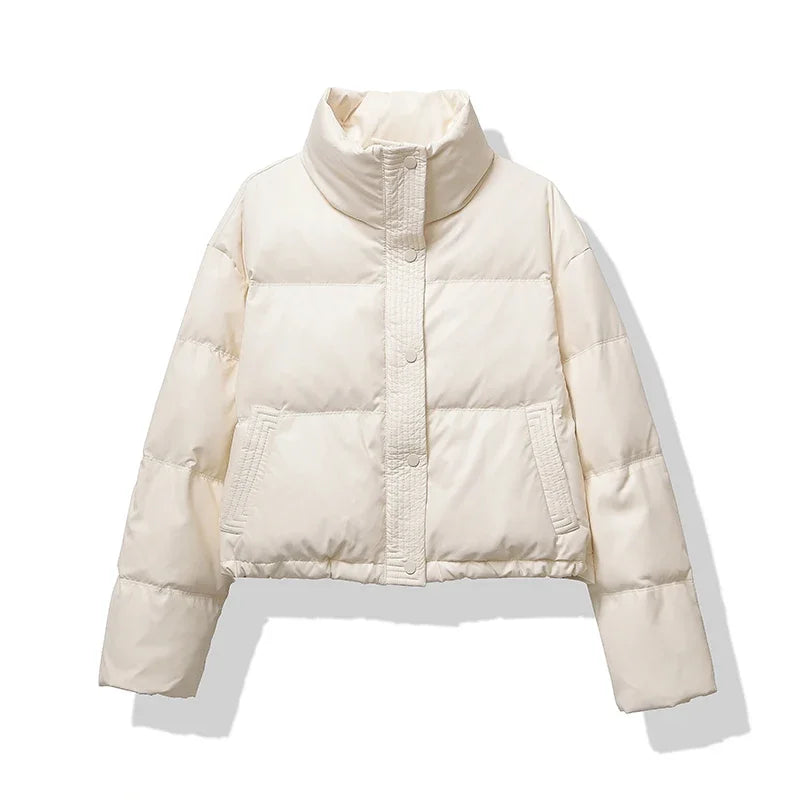 Winter Puffer Jacket | Brown Leather-Look Quilted Design