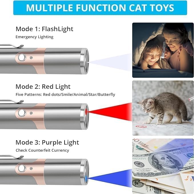 Interactive Cat Laser Toy | Rechargeable Stainless Steel with 5 Patterns