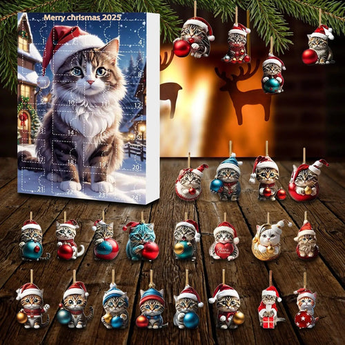 Cat Christmas Ornaments Set | 24 Piece Acrylic Advent Calendar Decorations