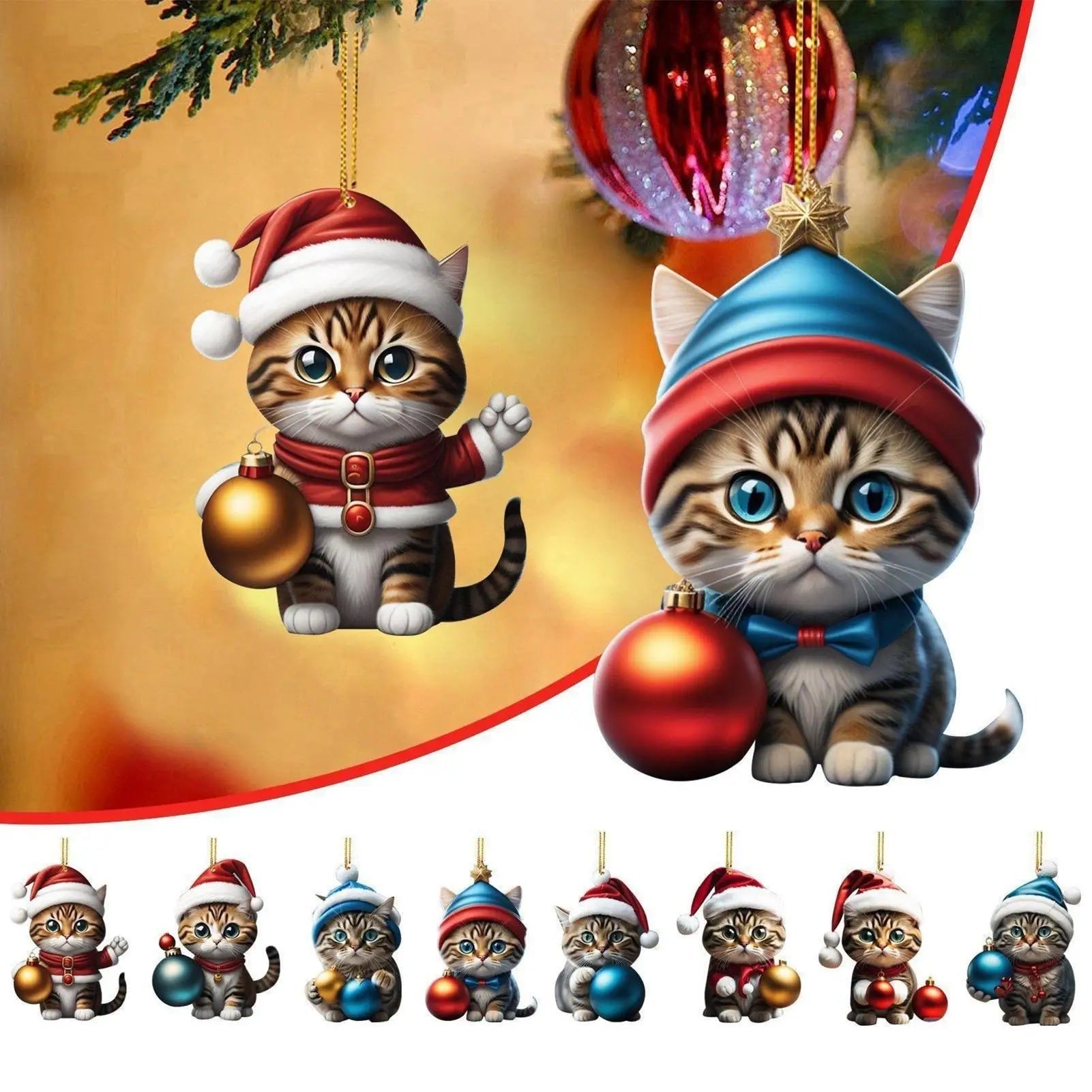 Cat Christmas Ornaments Set | 24 Piece Acrylic Advent Calendar Decorations