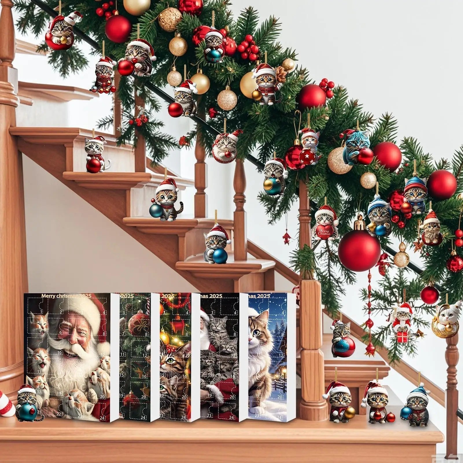 Cat Christmas Ornaments Set | 24 Piece Acrylic Advent Calendar Decorations