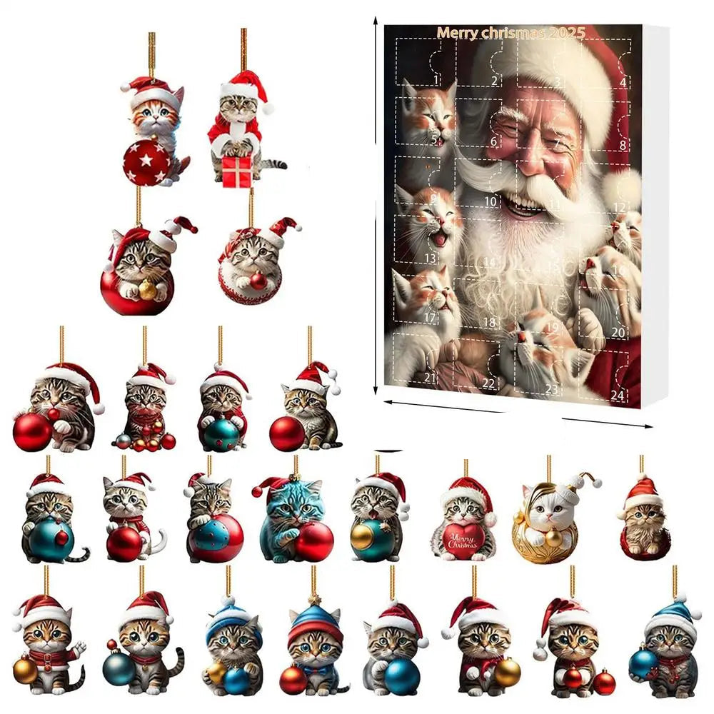 Cat Christmas Ornaments Set | 24 Piece Acrylic Advent Calendar Decorations