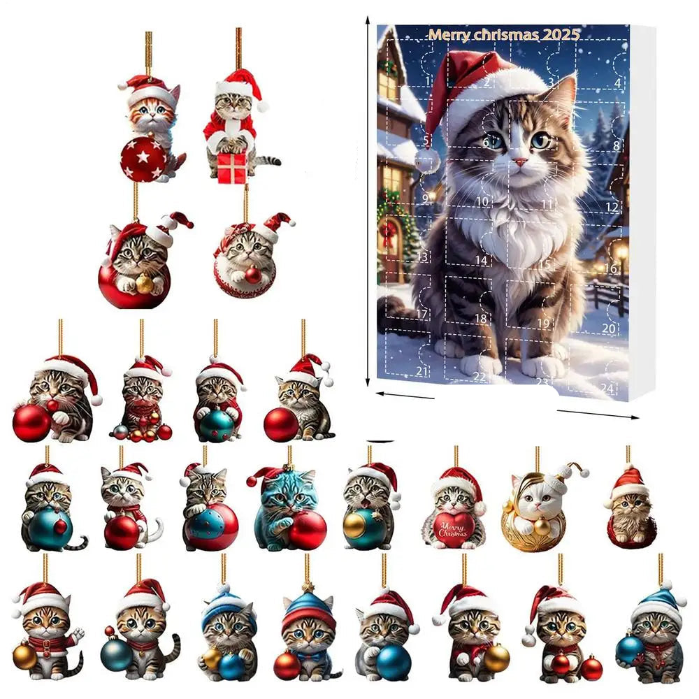 Cat Christmas Ornaments Set | 24 Piece Acrylic Advent Calendar Decorations
