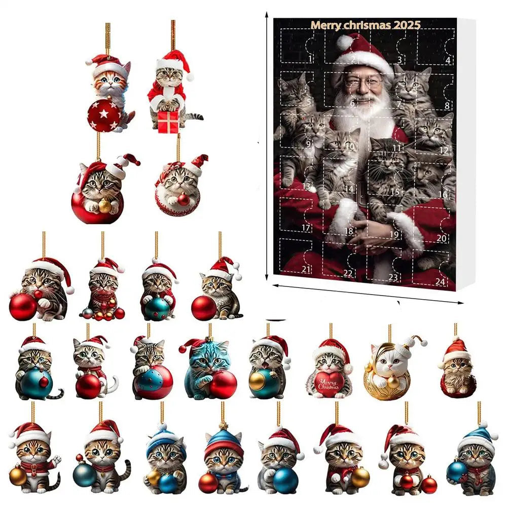 Cat Christmas Ornaments Set | 24 Piece Acrylic Advent Calendar Decorations