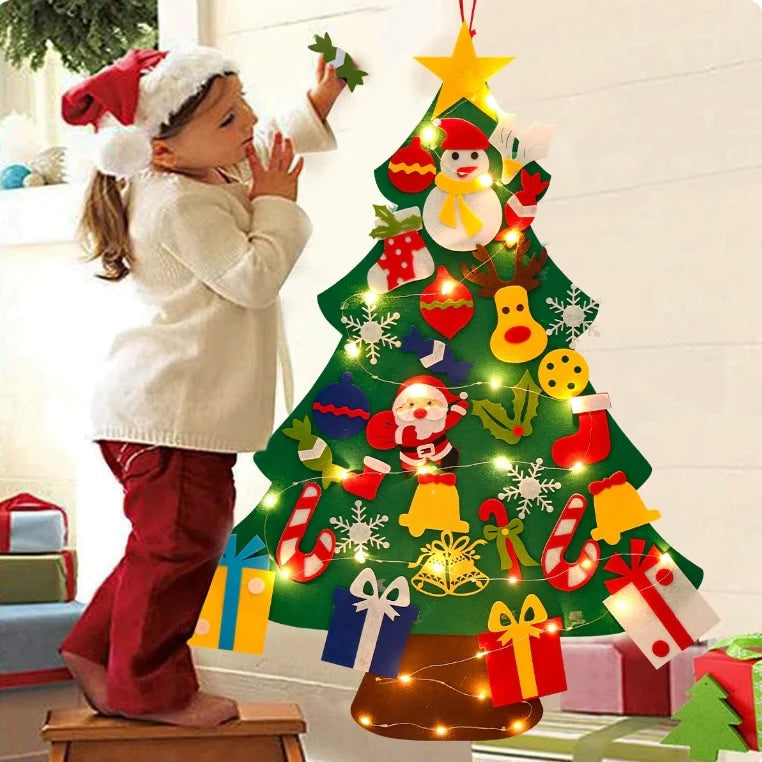 Interactive Felt Christmas Tree | Wall Mount with LED Lights