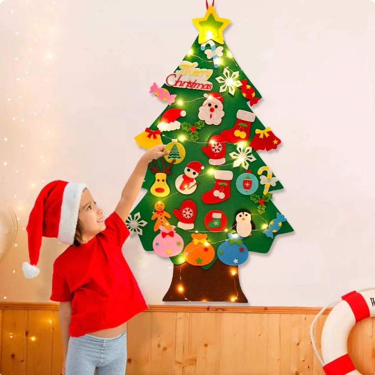 Interactive Felt Christmas Tree | Wall Mount with LED Lights