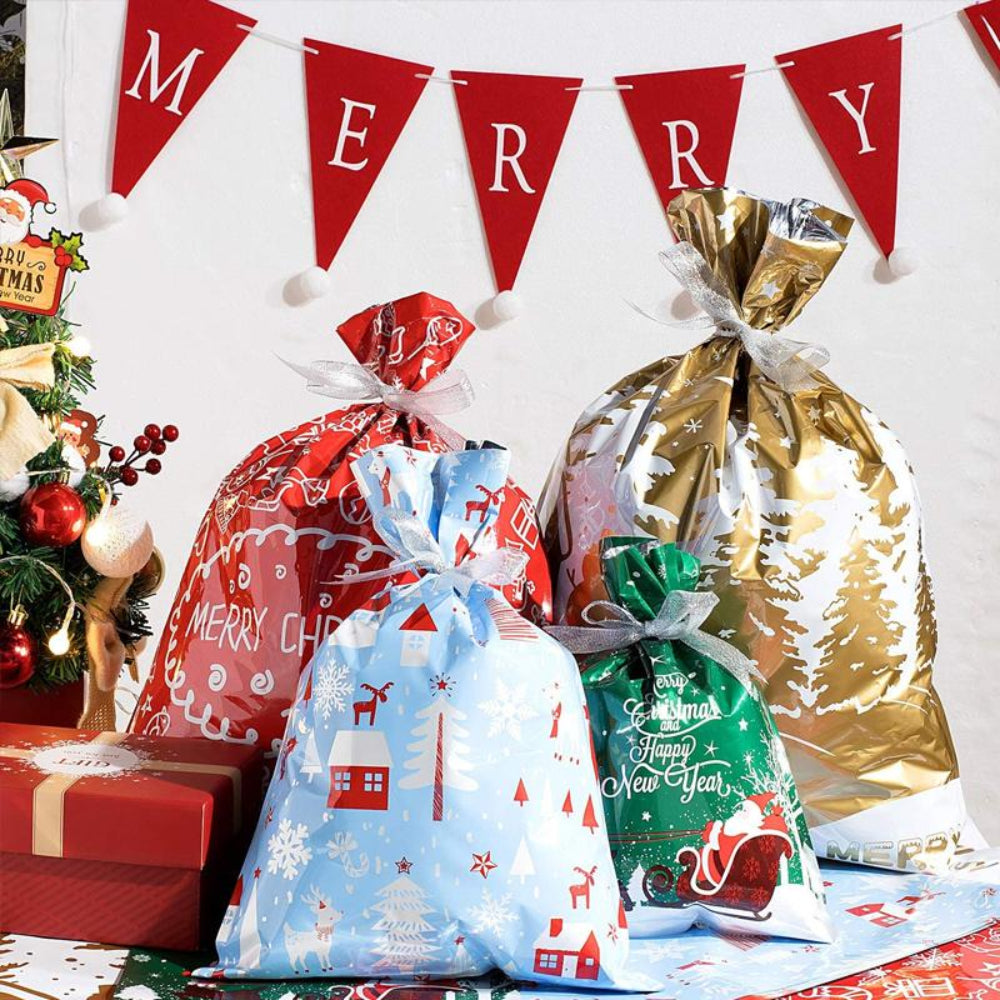 Christmas Gift Bags | Reusable Foil Holiday Wrapping Set