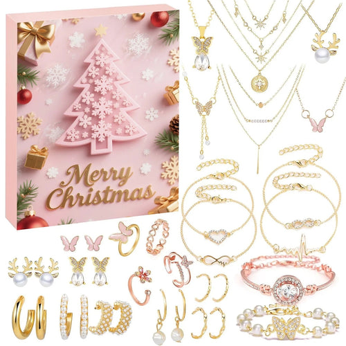 Christmas Jewelry Advent Calendar | 24 Gold Pink Accessories