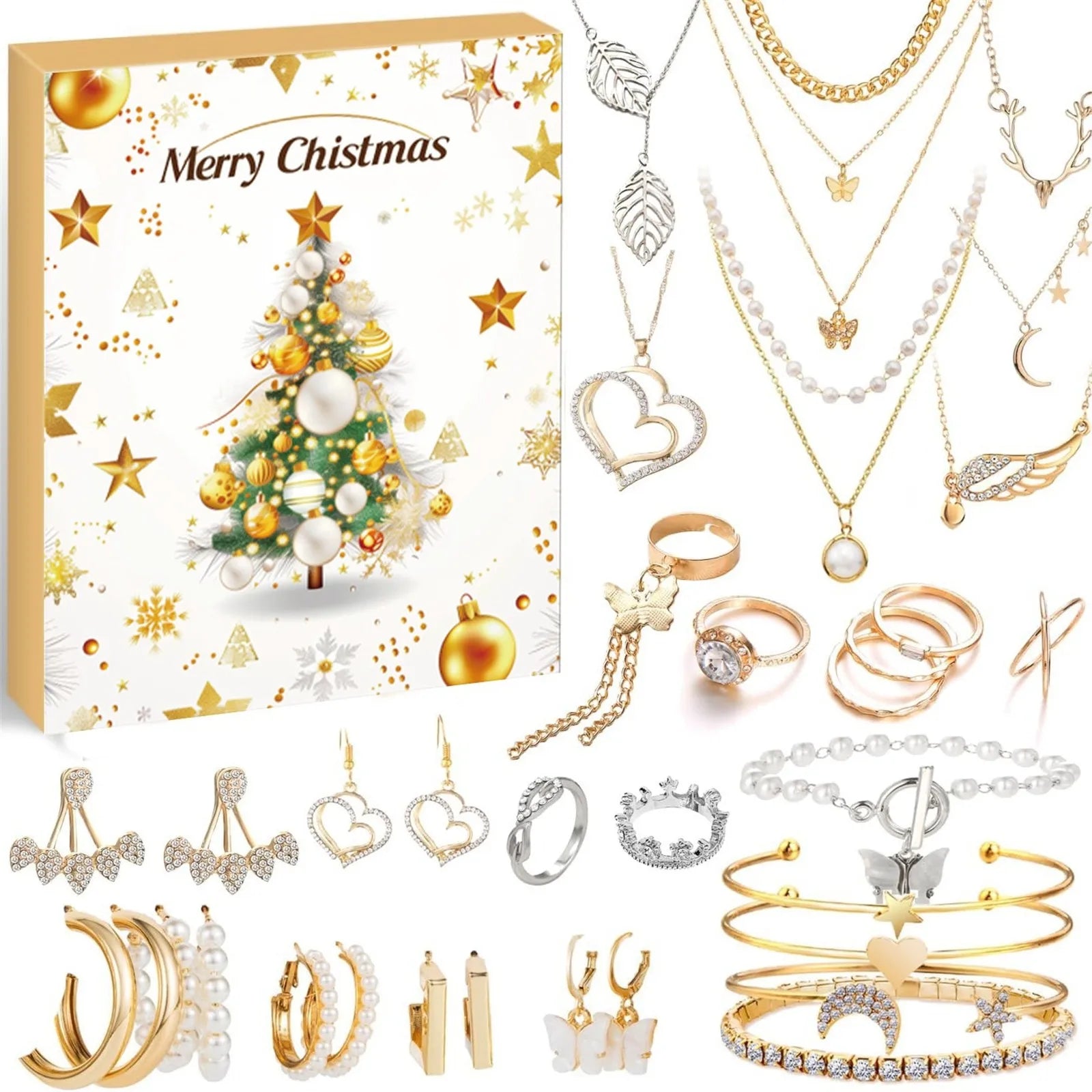 Christmas Jewelry Advent Calendar | 24 Gold Pink Accessories