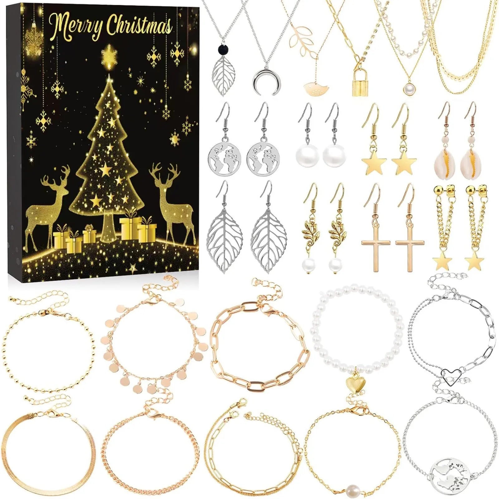 Christmas Jewelry Advent Calendar | 24 Gold Pink Accessories