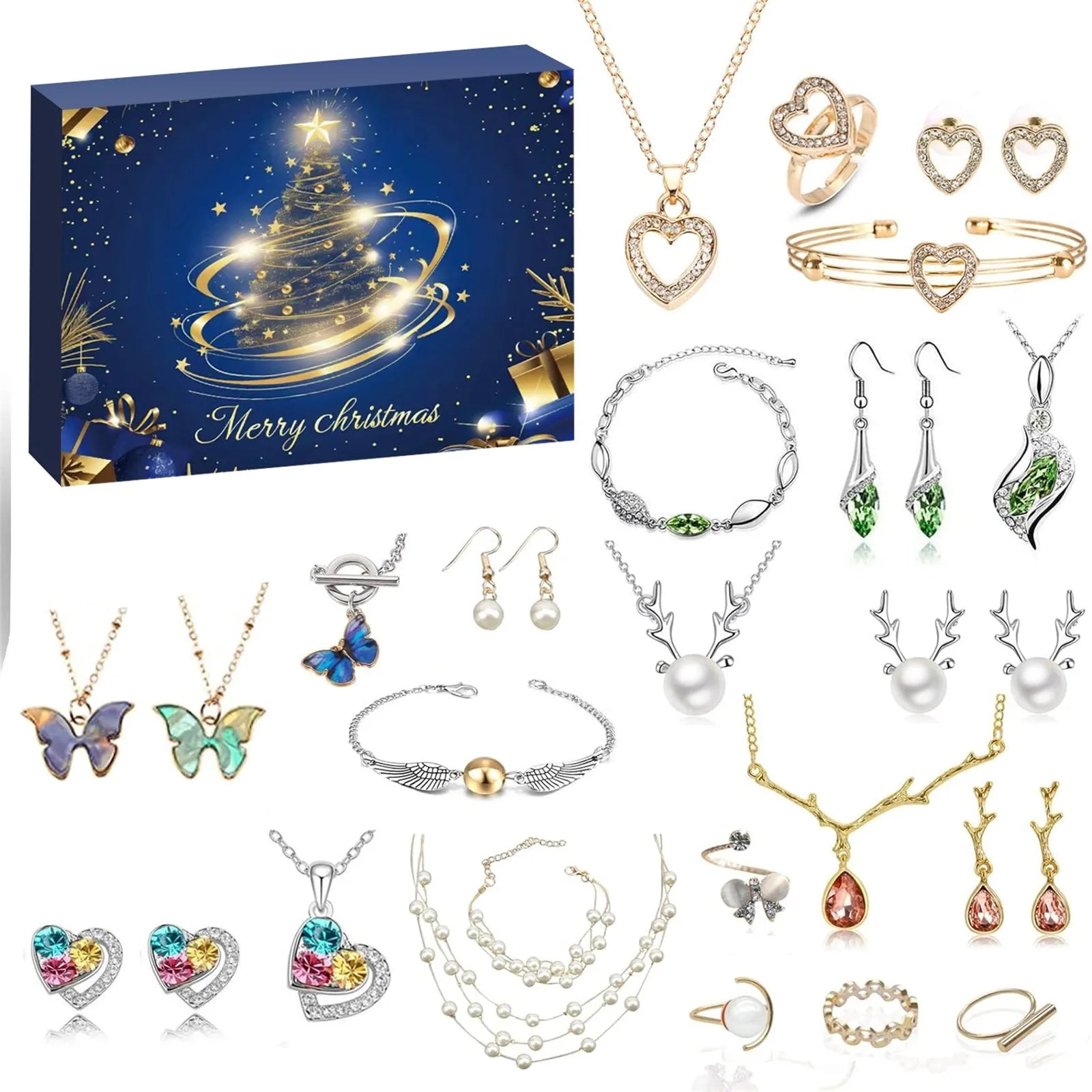Christmas Jewelry Advent Calendar | 24 Gold Pink Accessories