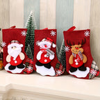Christmas Stockings Set | Red Fabric Santa Snowman Reindeer Design