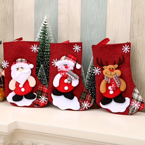 Christmas Stockings Set | Red Fabric Santa Snowman Reindeer Design