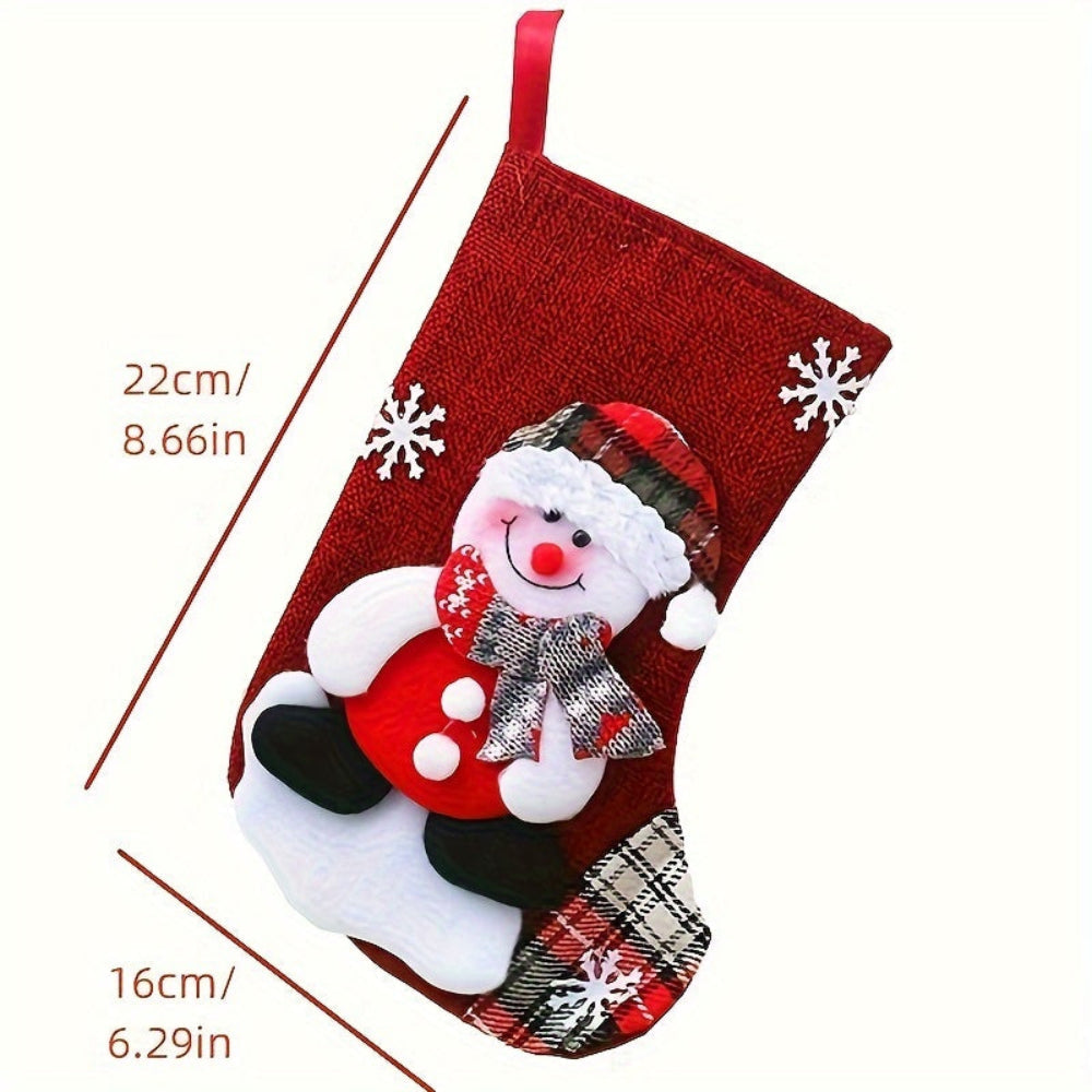 Christmas Stockings Set | Red Fabric Santa Snowman Reindeer Design