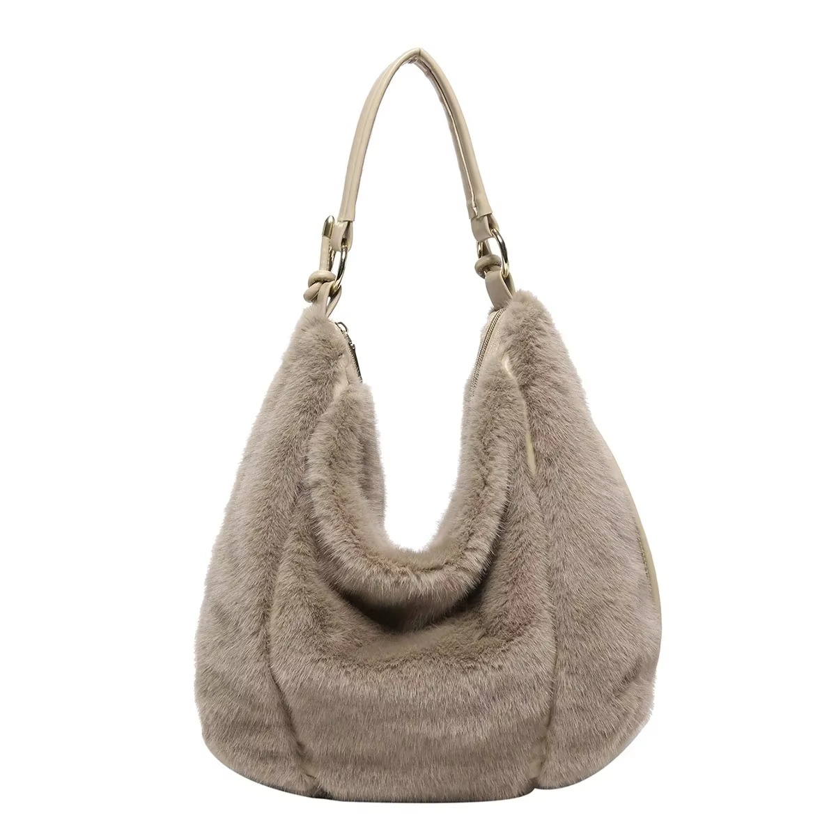 Faux Fur Hobo Bag | Black Plush Winter Design