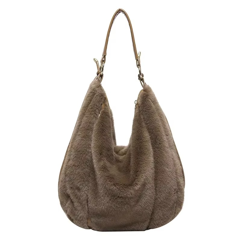 Faux Fur Hobo Bag | Black Plush Winter Design