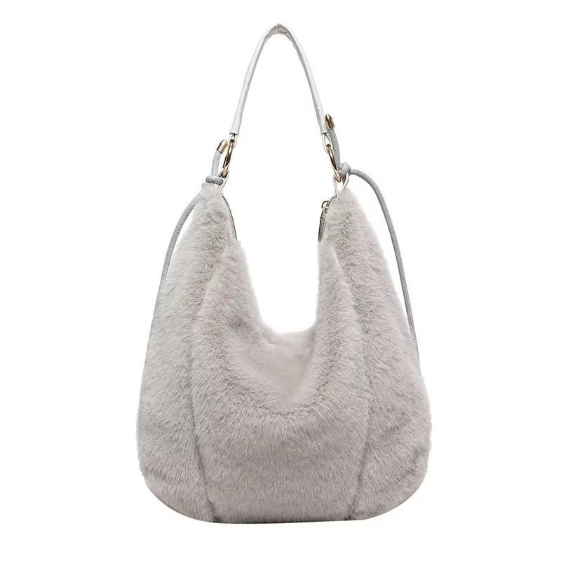 Faux Fur Hobo Bag | Black Plush Winter Design