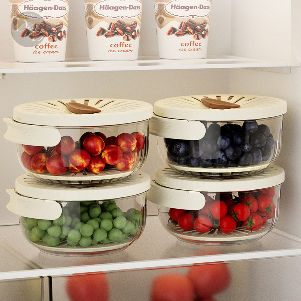 Food Storage Container Set | Ventilated Produce Keeper with Strainer