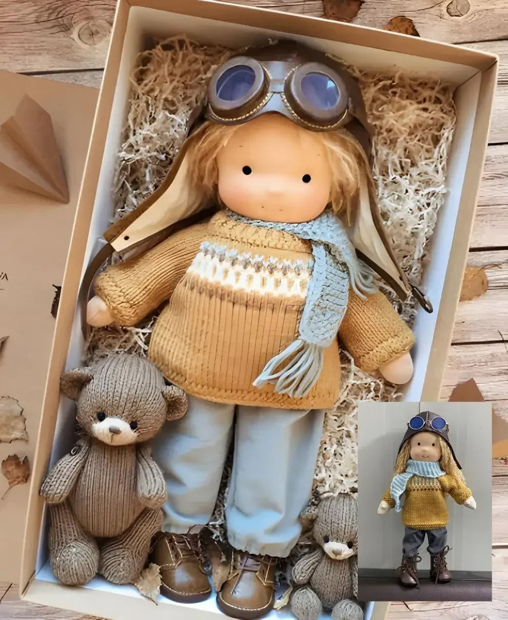 Waldorf Plush Doll | Handcrafted Cotton Toy With Aviation Theme